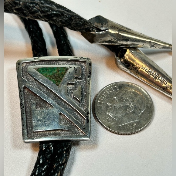 Vintage Sterling Silver Turquoise Native Hopi Bolo Tie Lariat Necklace Unisex - Picture 5 of 6